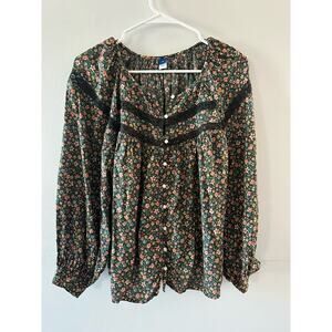 Old Navy Top Women's Medium Floral Cottagecore Boho Bohemian Blouse Button Down